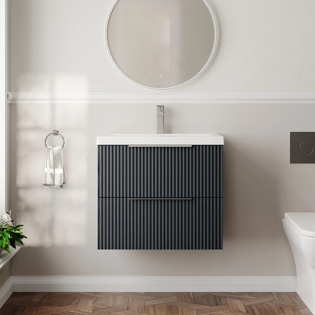 Hudson Reed Fluted 600mm 2 Drawer Wall Hung Vanity Unit & Basin