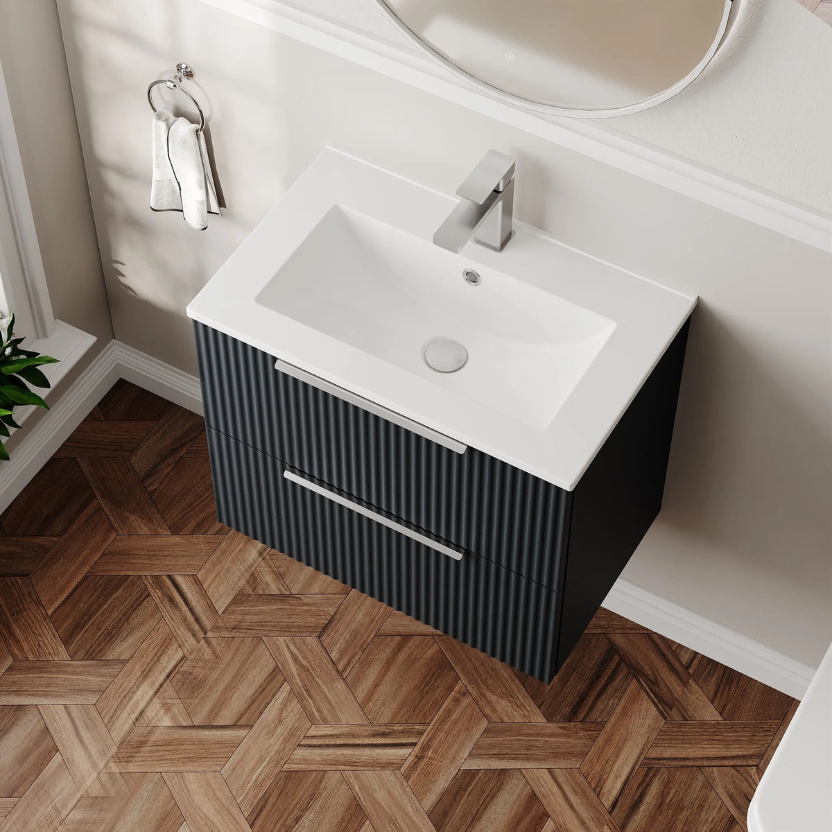 Hudson Reed Fluted 600mm 2 Drawer Wall Hung Vanity Unit & Basin