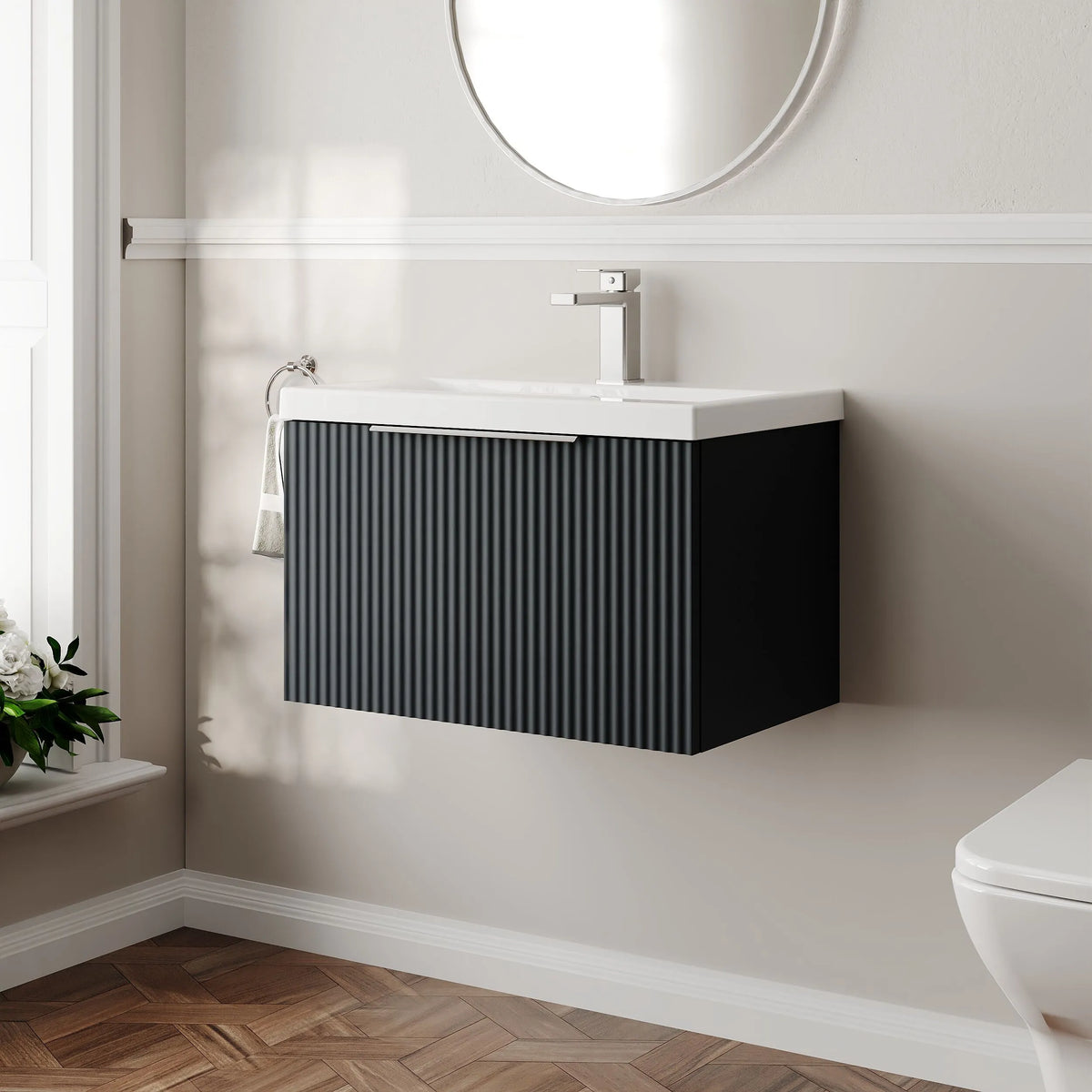Hudson Reed Fluted 600mm 1 Drawer Wall Hung Vanity Unit & Basin
