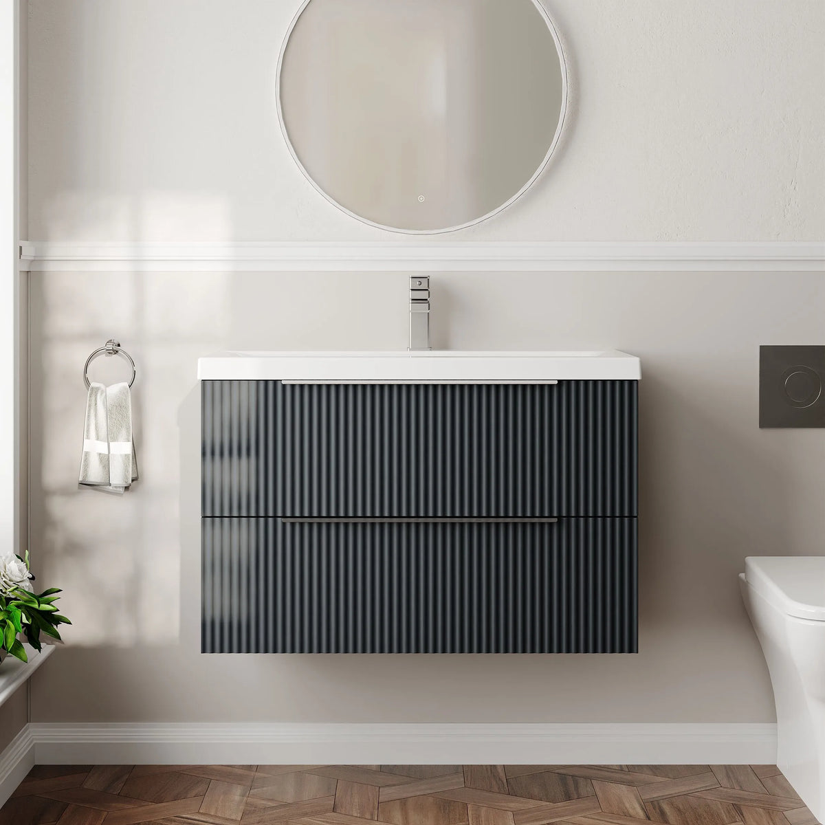 Hudson Reed Fluted 800mm 2 Drawer Wall Hung Vanity Unit & Basin