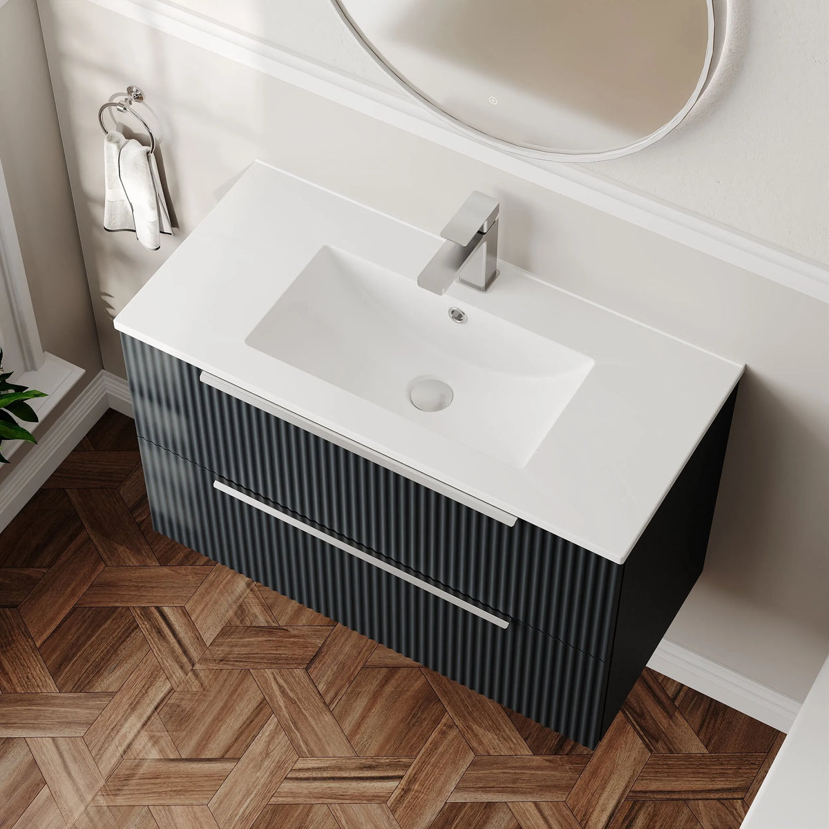 Hudson Reed Fluted 800mm 2 Drawer Wall Hung Vanity Unit & Basin