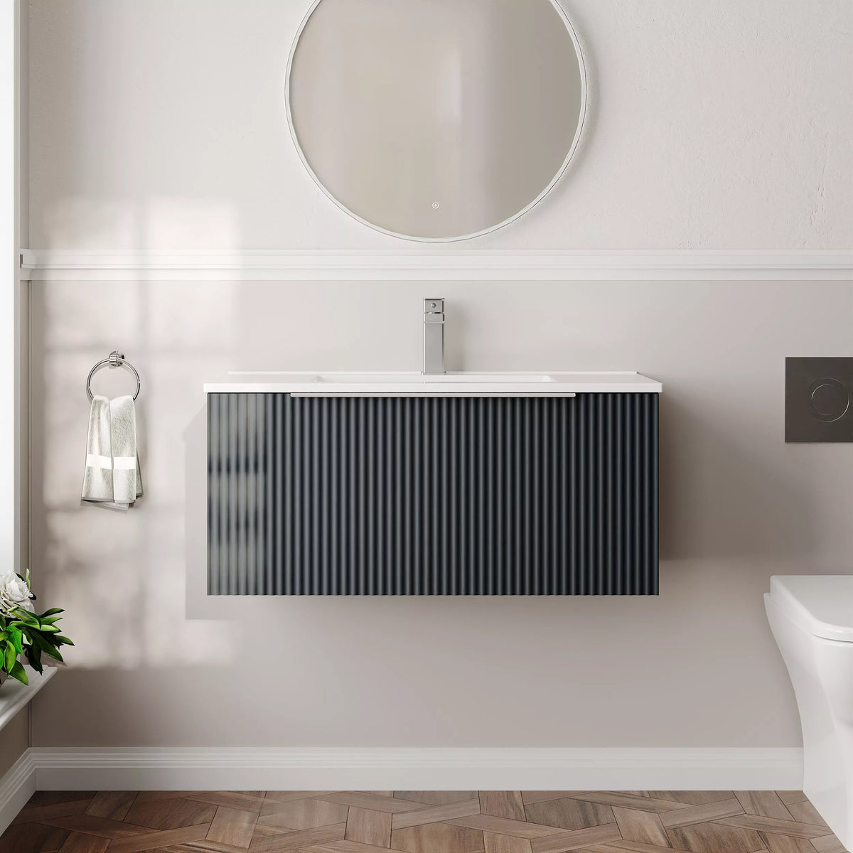 Hudson Reed Fluted 800mm 1 Drawer Wall Hung Vanity Unit & Basin