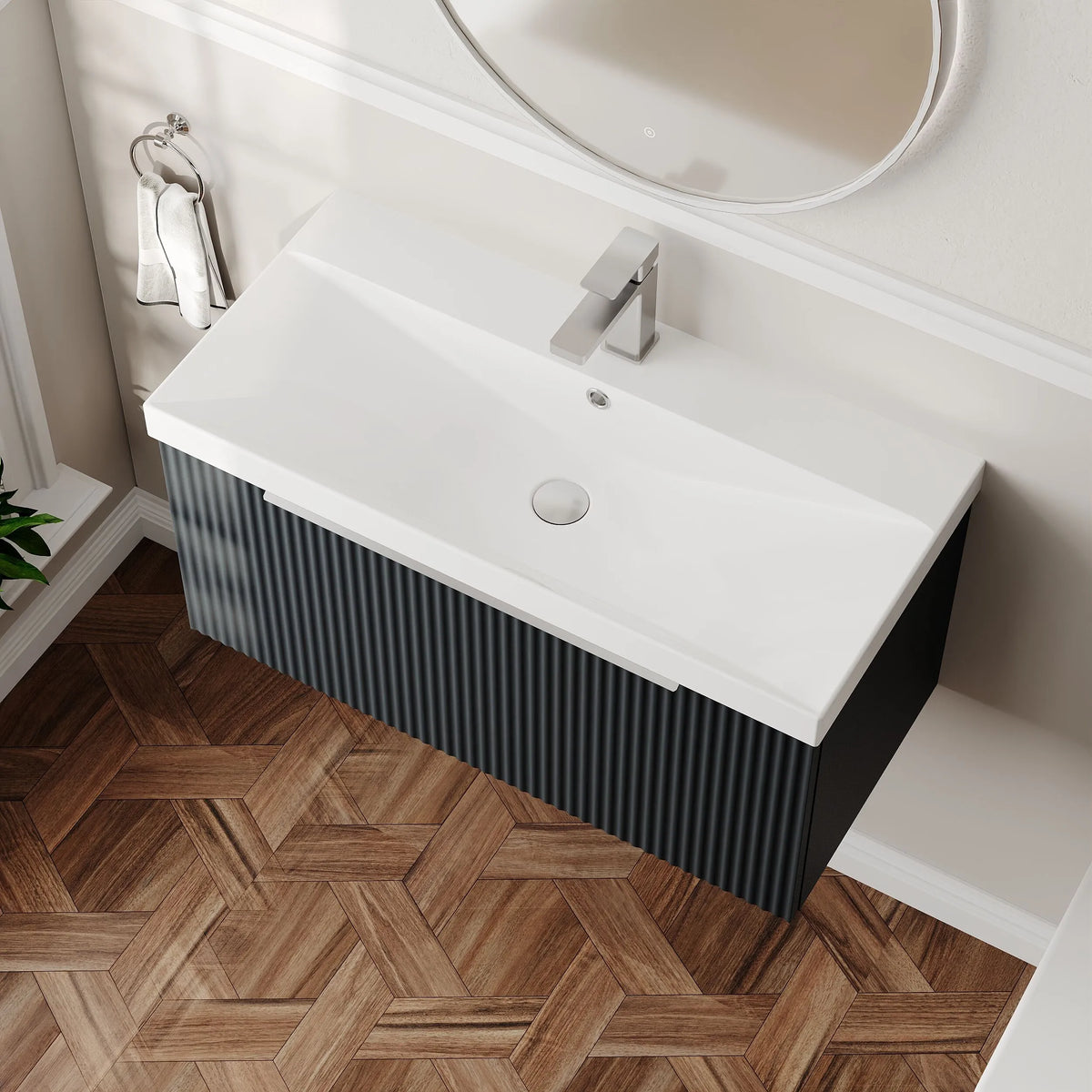 Hudson Reed Fluted 800mm 1 Drawer Wall Hung Vanity Unit & Basin