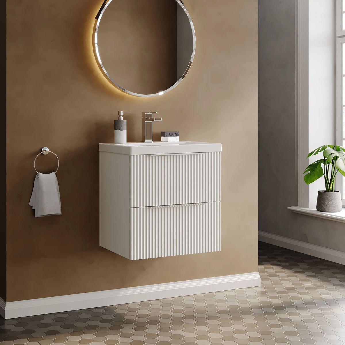 Hudson Reed Fluted 500mm 2 Drawer Wall Hung Vanity Unit & Basin