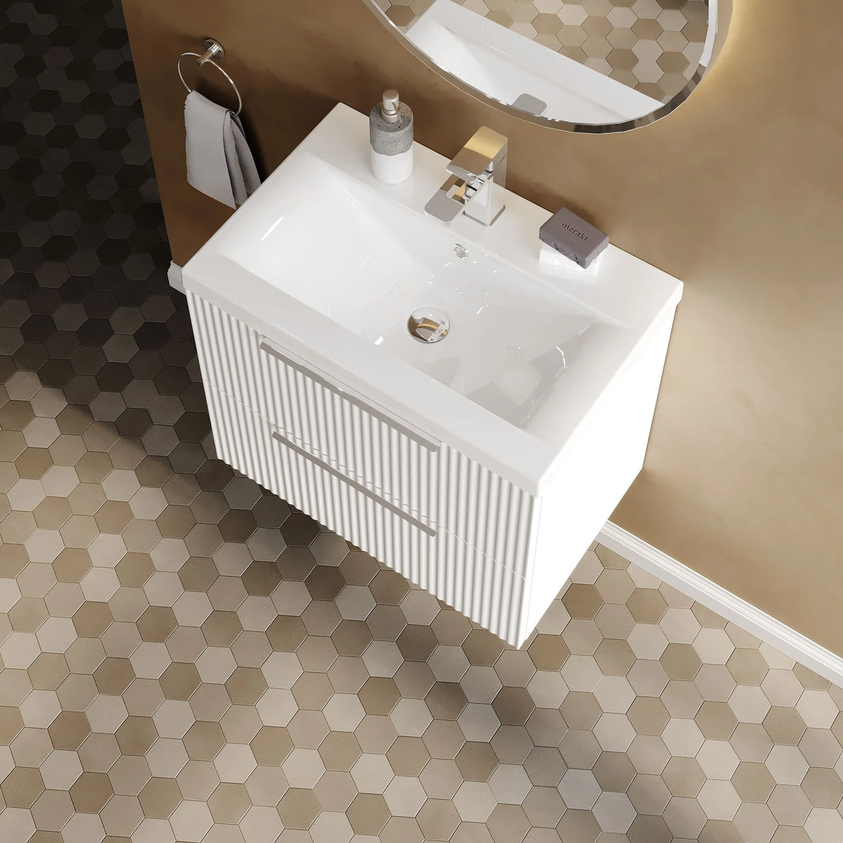 Hudson Reed Fluted 600mm 2 Drawer Wall Hung Vanity Unit & Basin