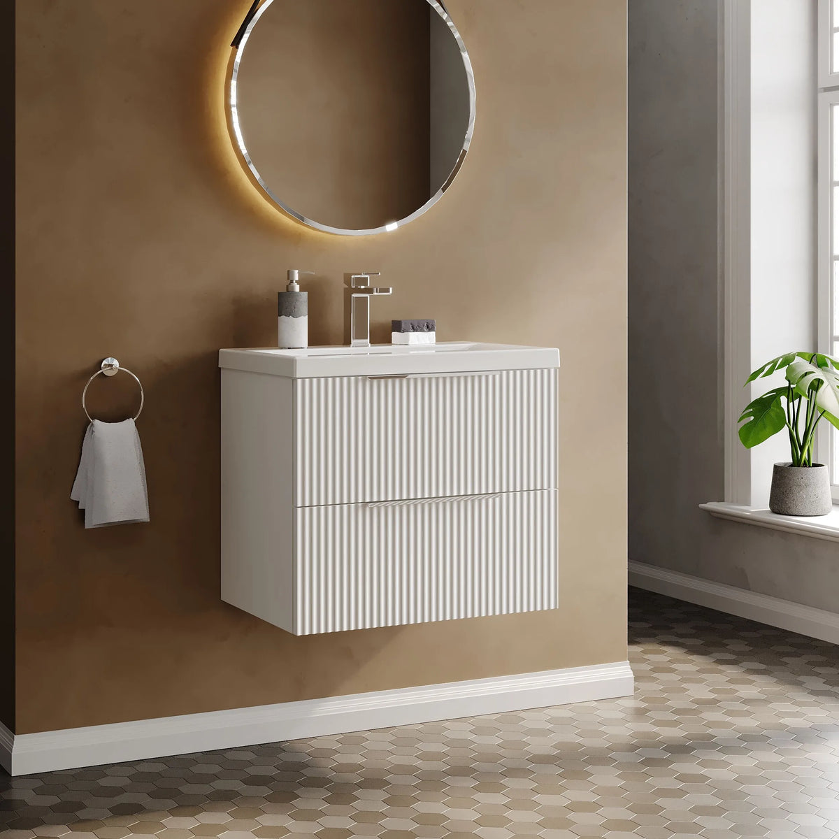 Hudson Reed Fluted 600mm 2 Drawer Wall Hung Vanity Unit & Basin