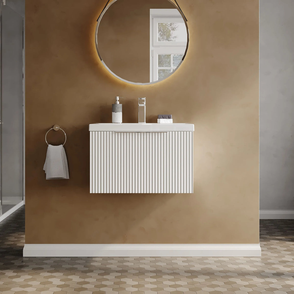 Hudson Reed Fluted 600mm 1 Drawer Wall Hung Vanity Unit & Basin