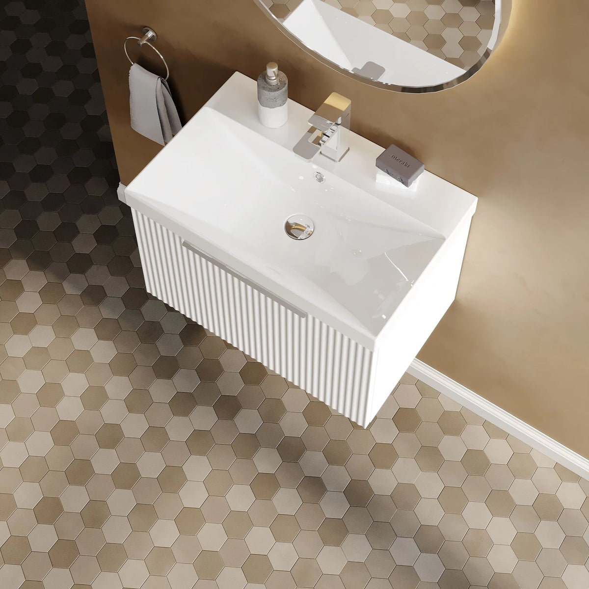 Hudson Reed Fluted 600mm 1 Drawer Wall Hung Vanity Unit & Basin