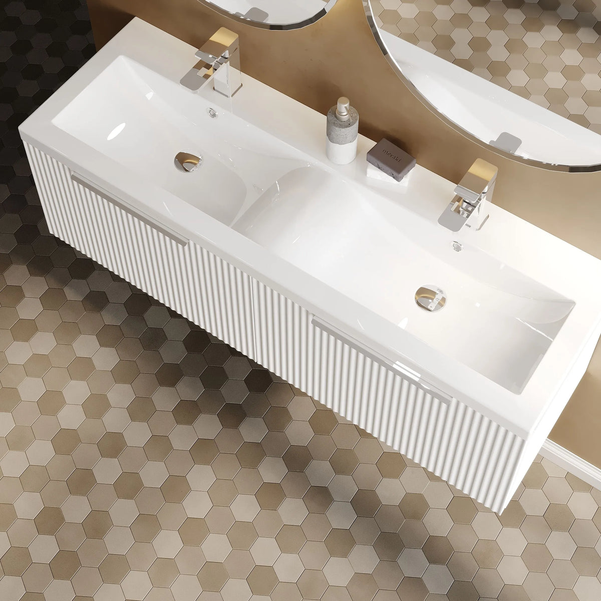 Hudson Reed Fluted 1200mm 2 Drawer Wall Hung Vanity Unit & Basin