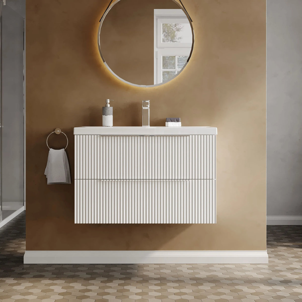 Hudson Reed Fluted 800mm 2 Drawer Wall Hung Vanity Unit & Basin