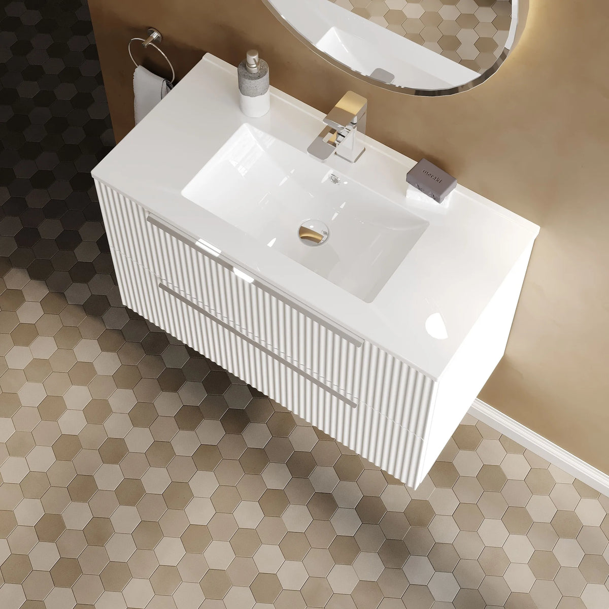 Hudson Reed Fluted 800mm 2 Drawer Wall Hung Vanity Unit & Basin