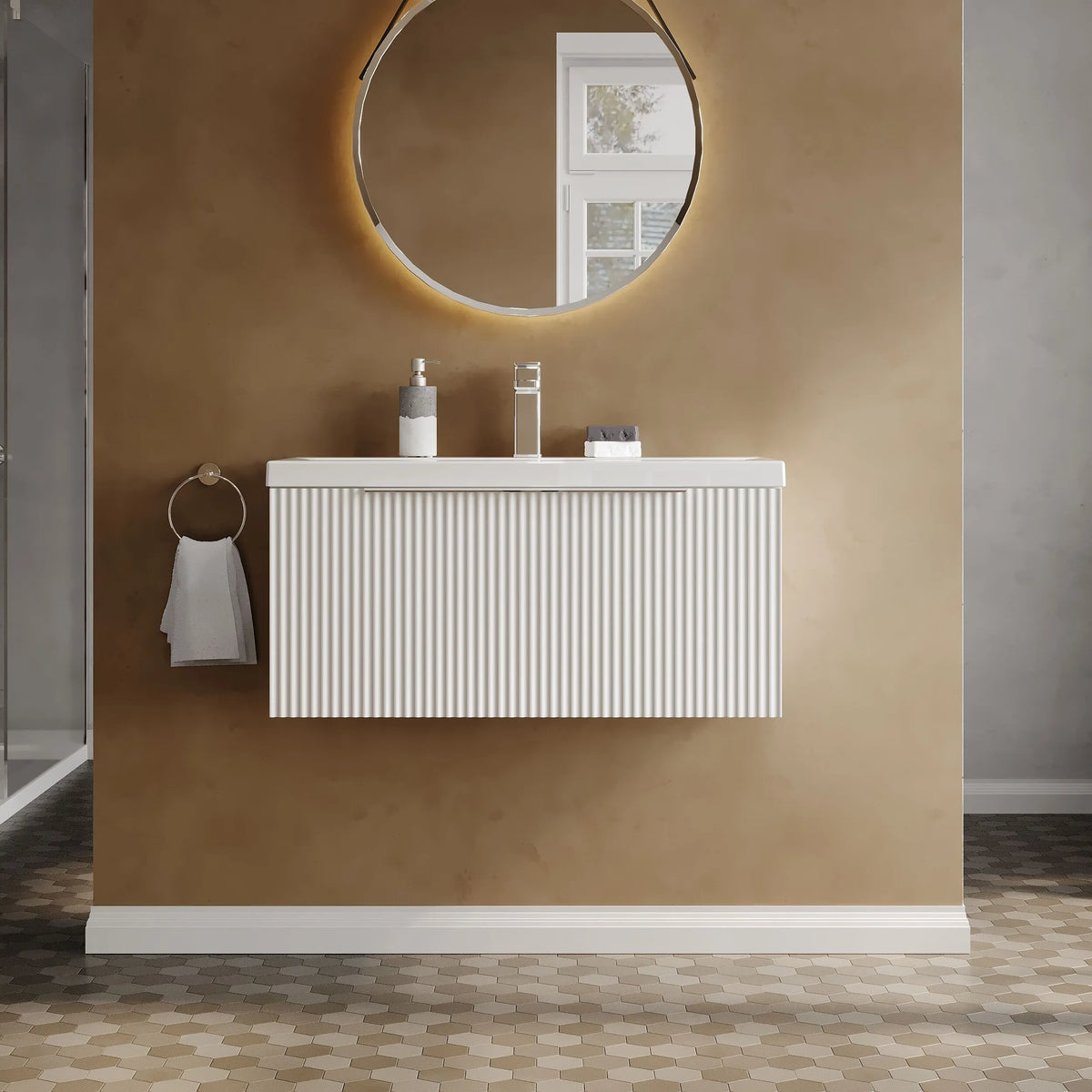 Hudson Reed Fluted 800mm 1 Drawer Wall Hung Vanity Unit & Basin