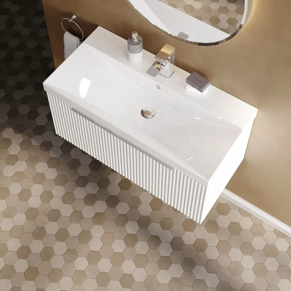 Hudson Reed Fluted 800mm 1 Drawer Wall Hung Vanity Unit & Basin
