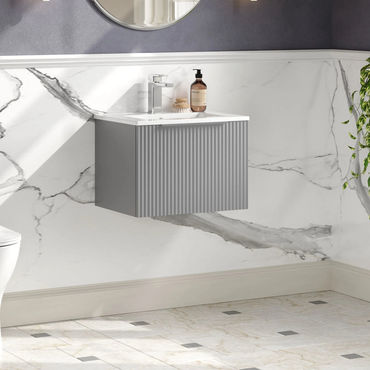 Hudson Reed Fluted 500mm 1 Drawer Wall Hung Vanity Unit & Basin