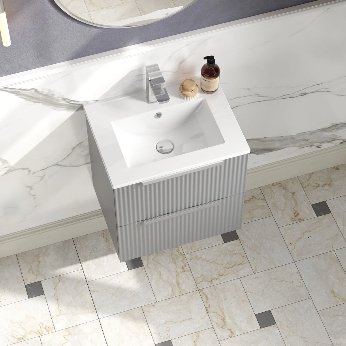 Hudson Reed Fluted 500mm 2 Drawer Wall Hung Vanity Unit & Basin