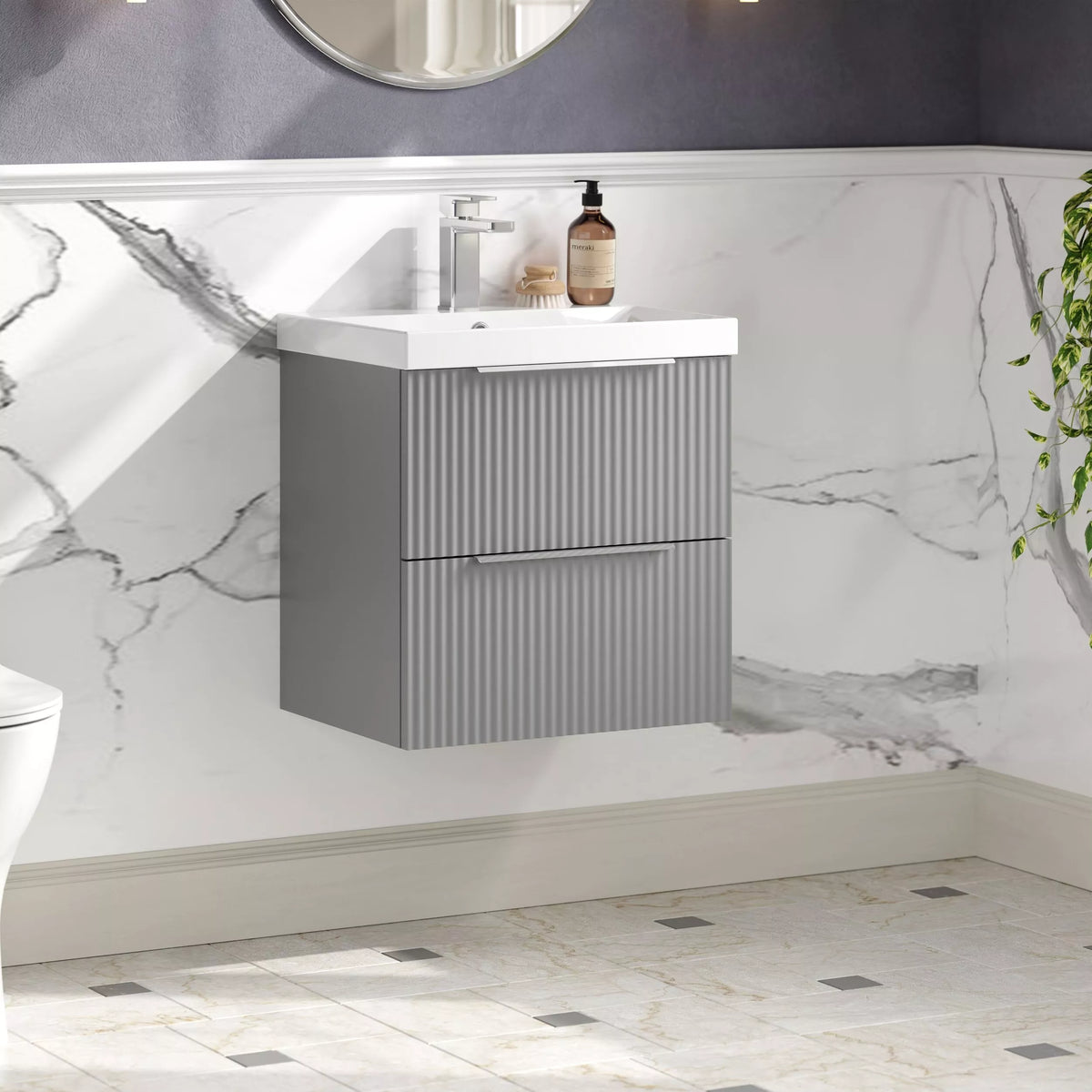 Hudson Reed Fluted 500mm 2 Drawer Wall Hung Vanity Unit & Basin