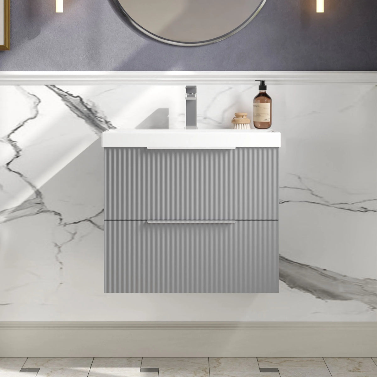 Hudson Reed Fluted 600mm 2 Drawer Wall Hung Vanity Unit & Basin