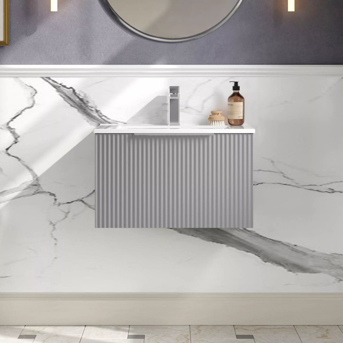 Hudson Reed Fluted 600mm 1 Drawer Wall Hung Vanity Unit & Basin