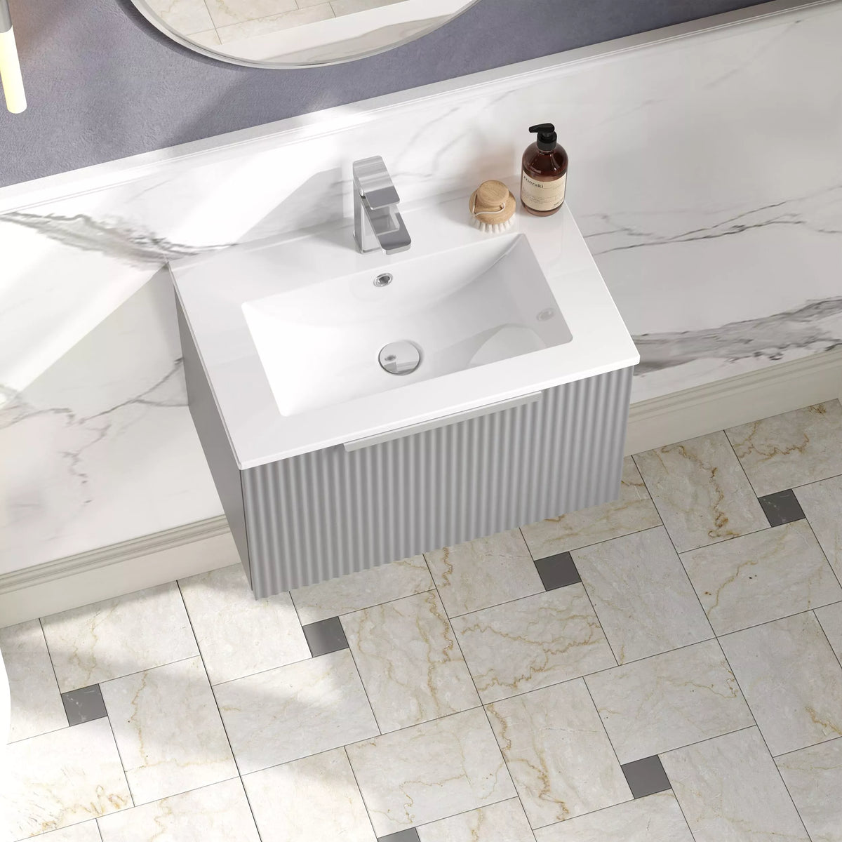 Hudson Reed Fluted 600mm 1 Drawer Wall Hung Vanity Unit & Basin