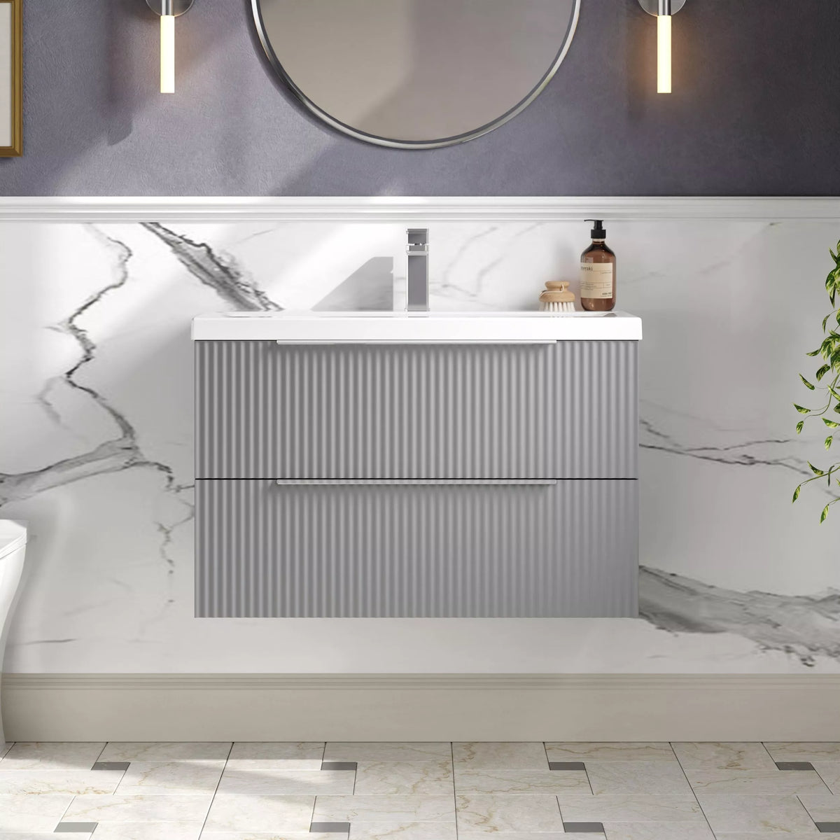 Hudson Reed Fluted 800mm 2 Drawer Wall Hung Vanity Unit & Basin