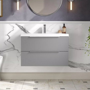 Hudson Reed Fluted 800mm 2 Drawer Wall Hung Vanity Unit & Basin