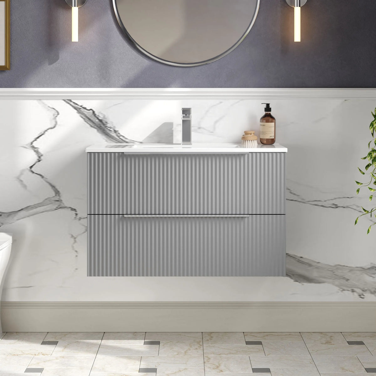 Hudson Reed Fluted 800mm 2 Drawer Wall Hung Vanity Unit & Basin