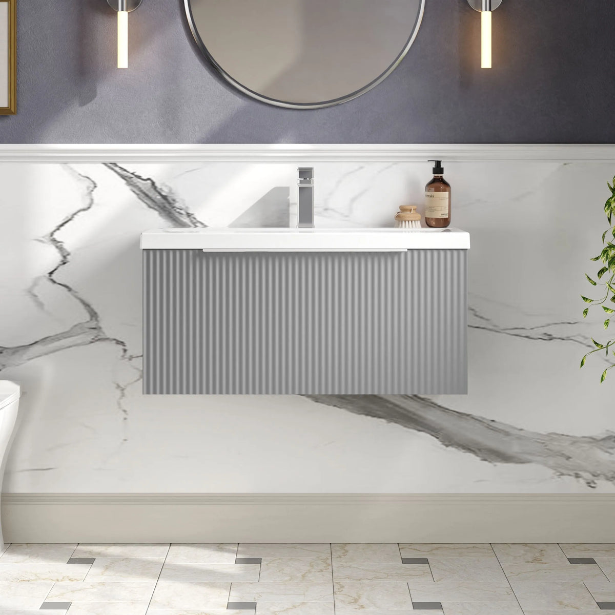 Hudson Reed Fluted 800mm 1 Drawer Wall Hung Vanity Unit & Basin