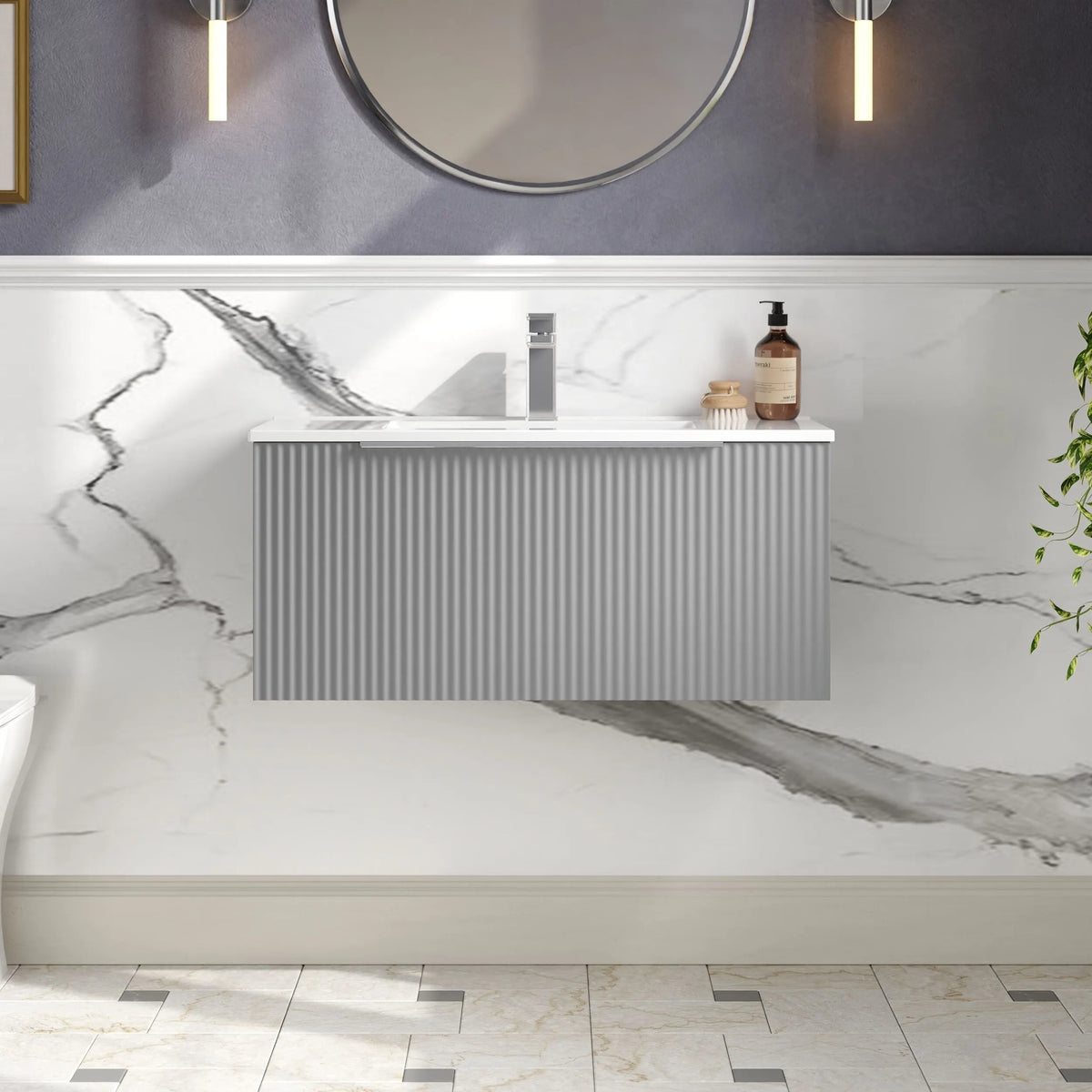 Hudson Reed Fluted 800mm 1 Drawer Wall Hung Vanity Unit & Basin