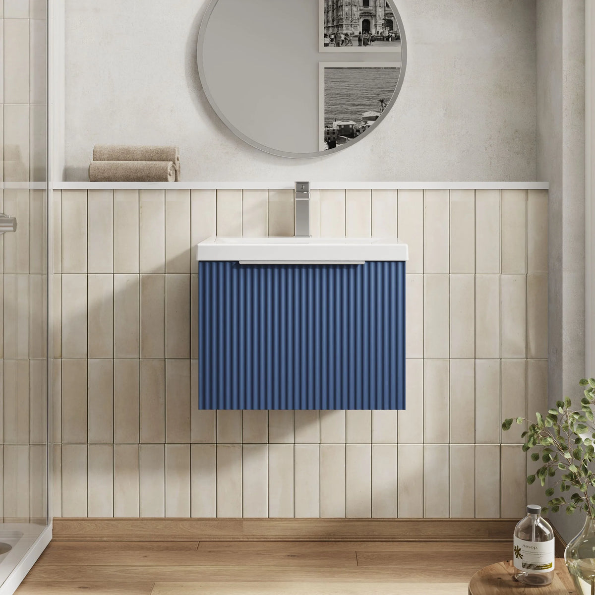 Hudson Reed Fluted 500mm 1 Drawer Wall Hung Vanity Unit & Basin