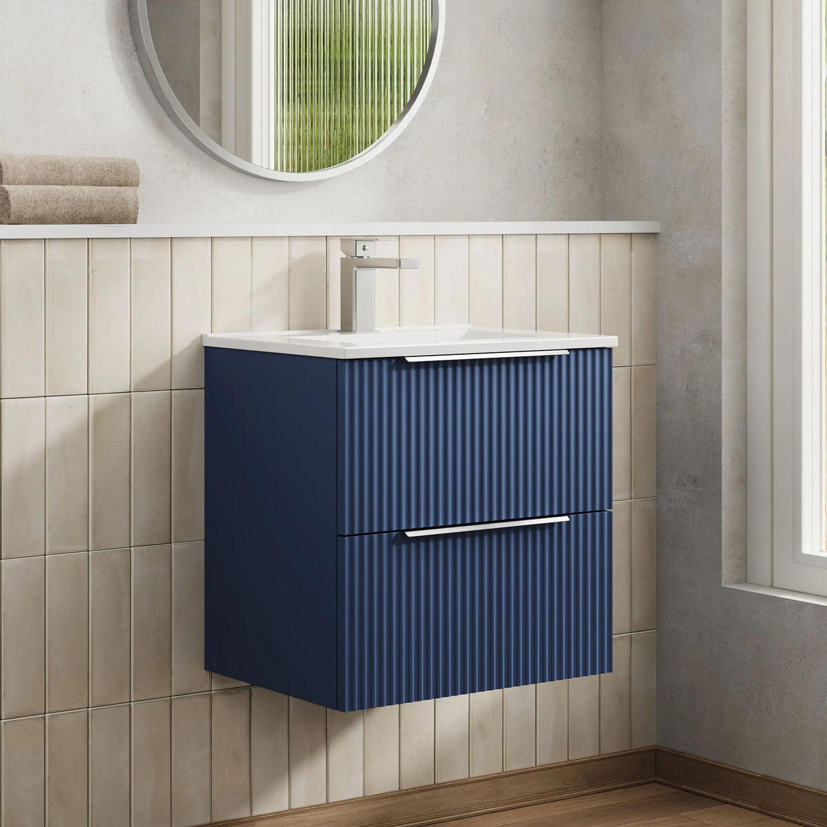 Hudson Reed Fluted 500mm 2 Drawer Wall Hung Vanity Unit & Basin