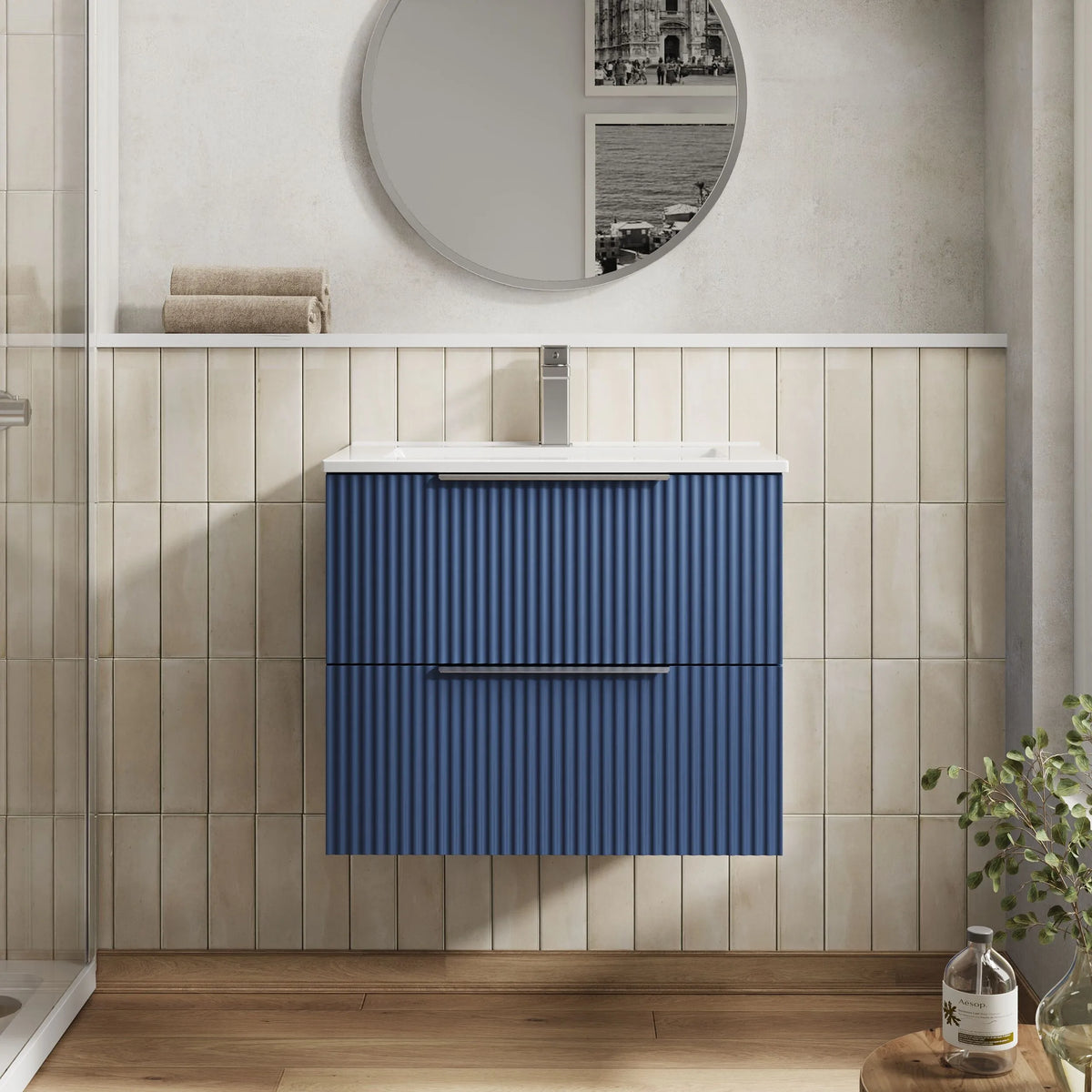 Hudson Reed Fluted 600mm 2 Drawer Wall Hung Vanity Unit & Basin