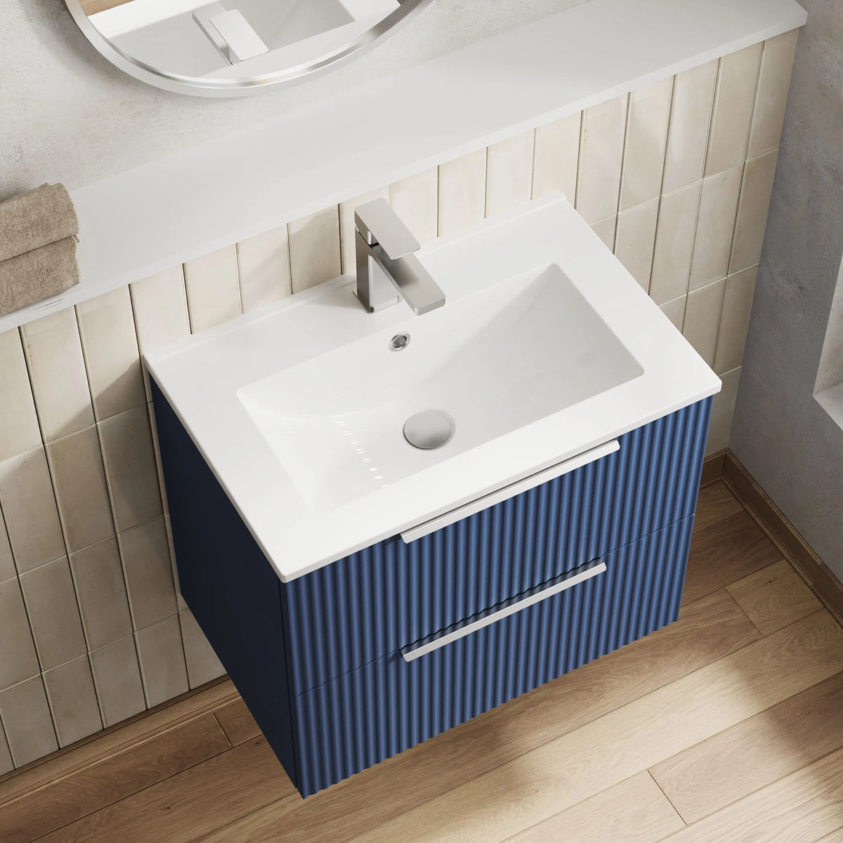 Hudson Reed Fluted 600mm 2 Drawer Wall Hung Vanity Unit & Basin