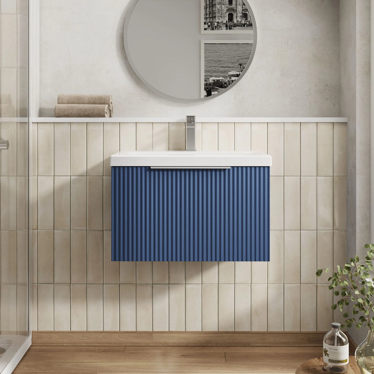Hudson Reed Fluted 600mm 1 Drawer Wall Hung Vanity Unit & Basin