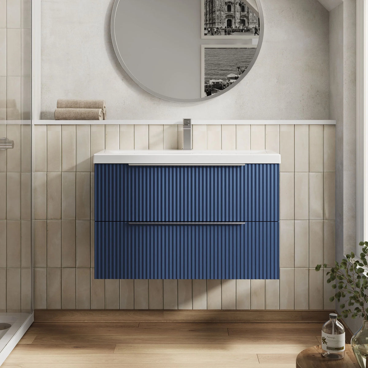 Hudson Reed Fluted 800mm 2 Drawer Wall Hung Vanity Unit & Basin