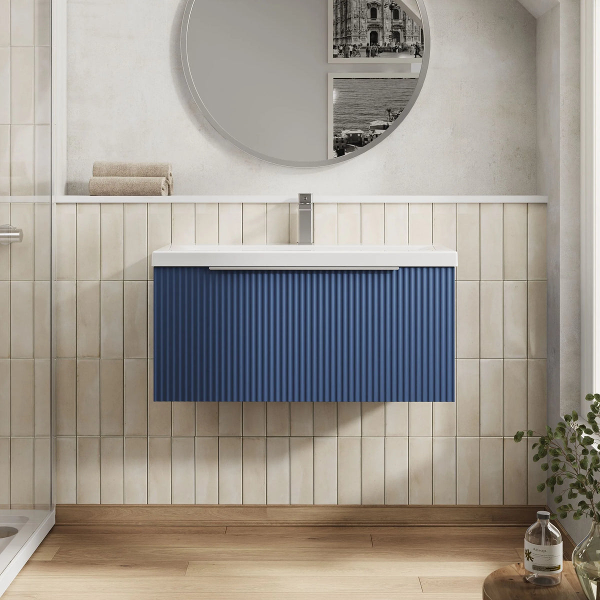 Hudson Reed Fluted 800mm 1 Drawer Wall Hung Vanity Unit & Basin
