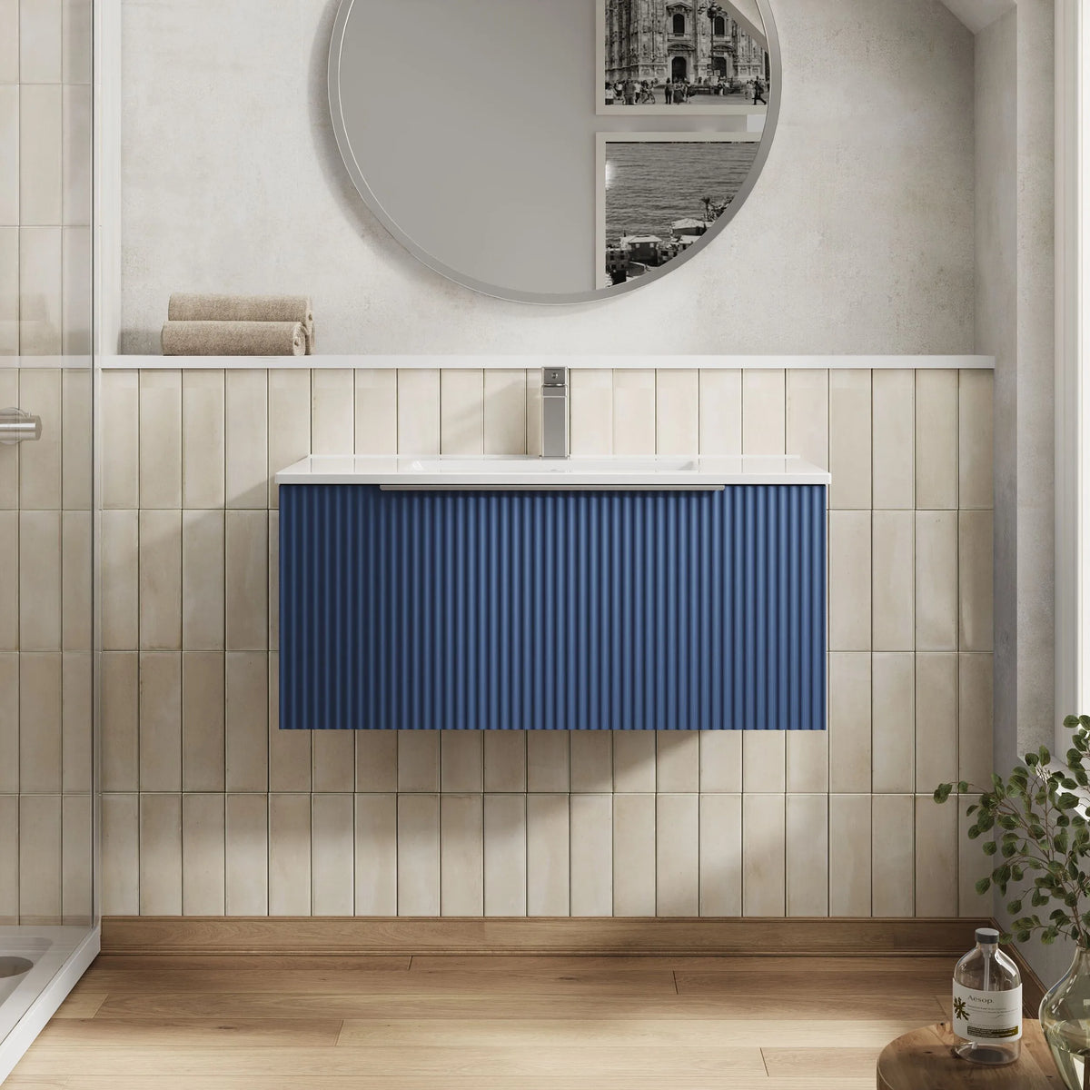 Hudson Reed Fluted 800mm 1 Drawer Wall Hung Vanity Unit & Basin