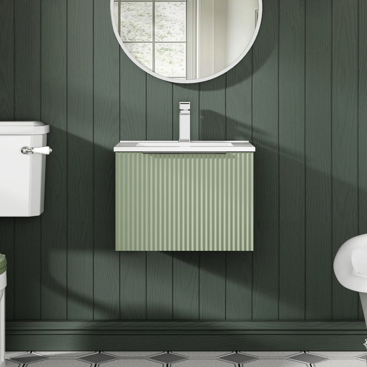 Hudson Reed Fluted 500mm 1 Drawer Wall Hung Vanity Unit & Basin