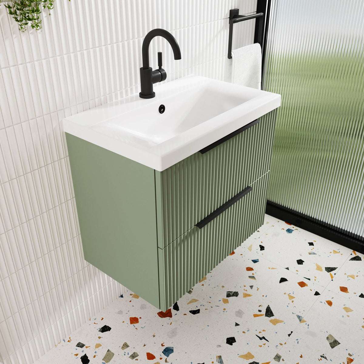 Hudson Reed Fluted 600mm 2 Drawer Wall Hung Vanity Unit & Basin