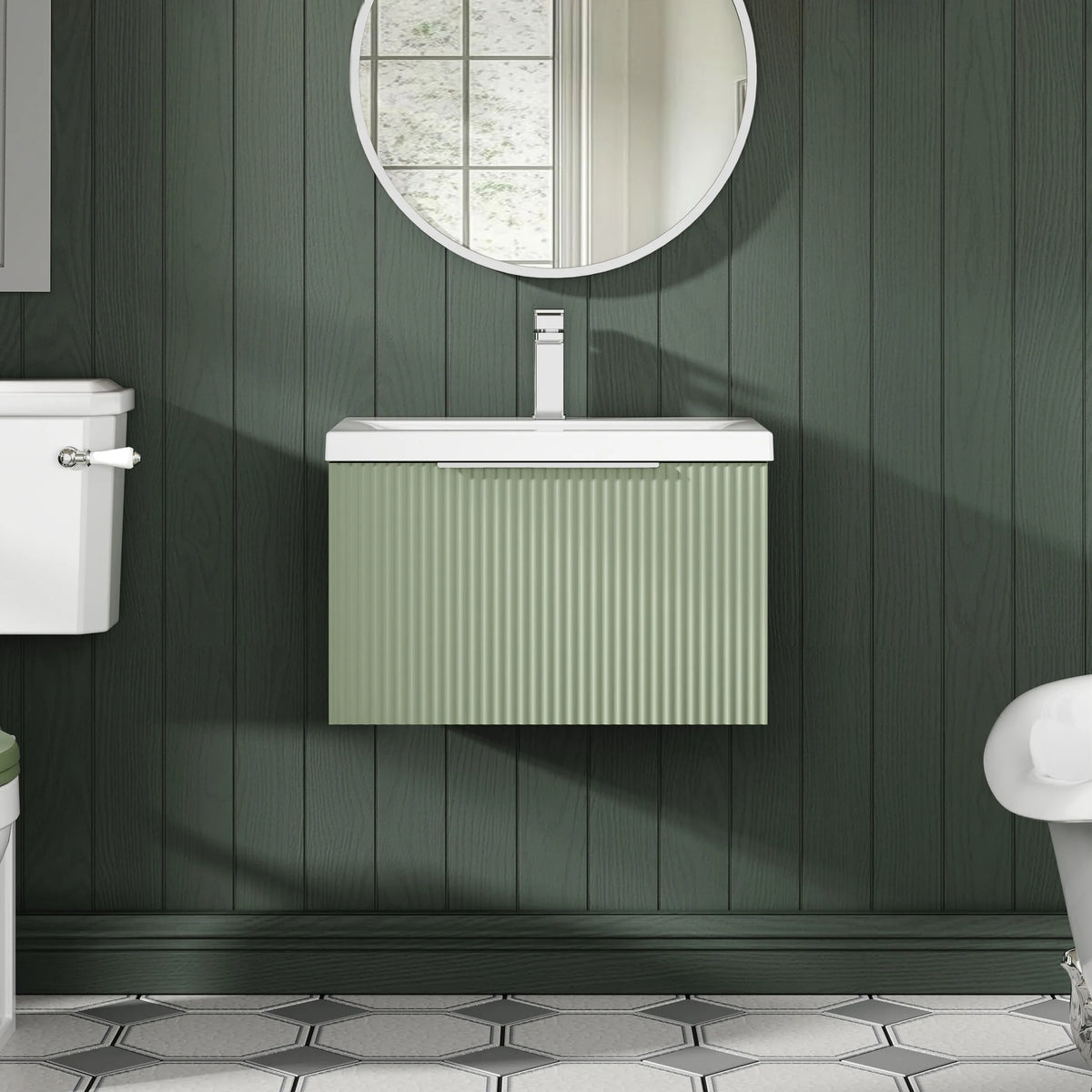 Hudson Reed Fluted 600mm 1 Drawer Wall Hung Vanity Unit & Basin