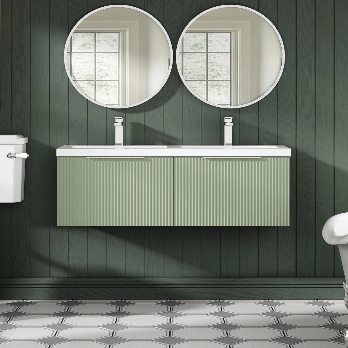 Hudson Reed Fluted 1200mm 2 Drawer Wall Hung Vanity Unit & Basin