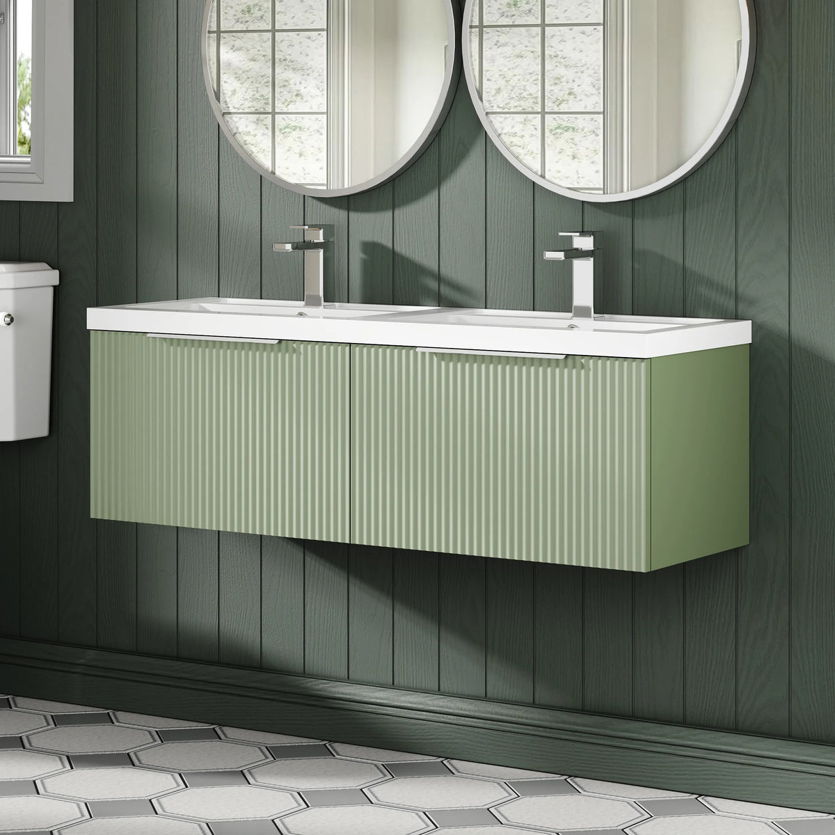 Hudson Reed Fluted 1200mm 2 Drawer Wall Hung Vanity Unit & Basin