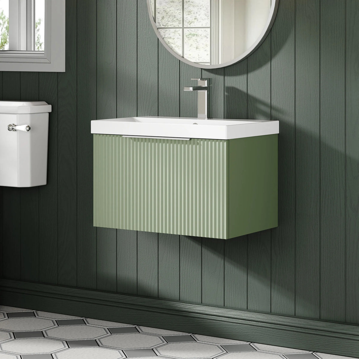 Hudson Reed Fluted 600mm 1 Drawer Wall Hung Vanity Unit & Basin