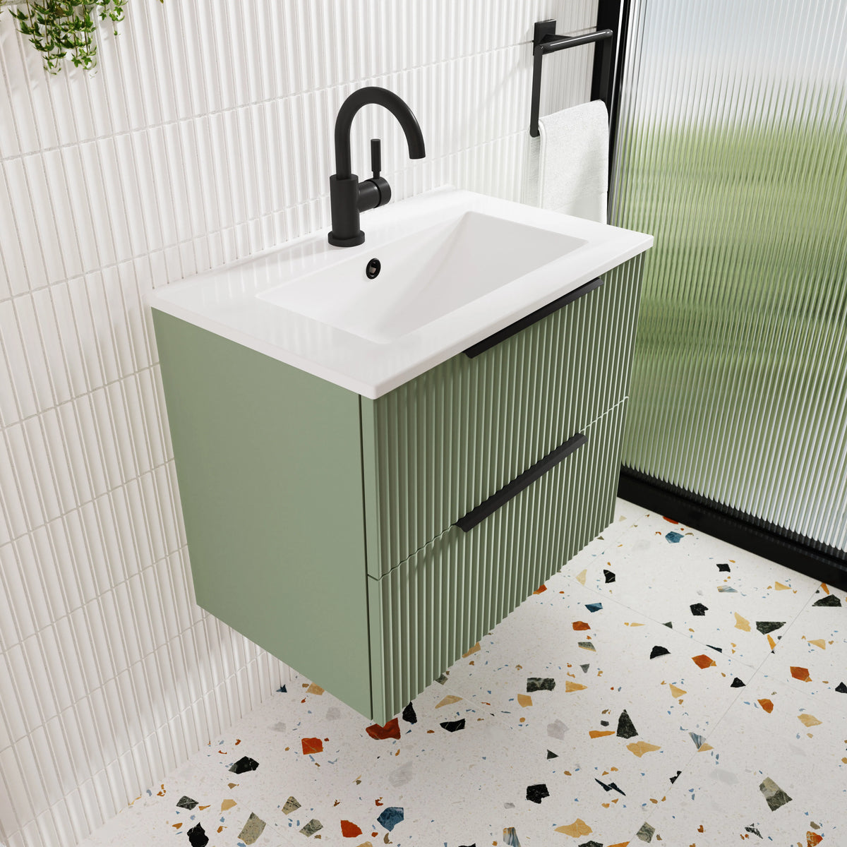 Hudson Reed Fluted 800mm 2 Drawer Wall Hung Vanity Unit & Basin