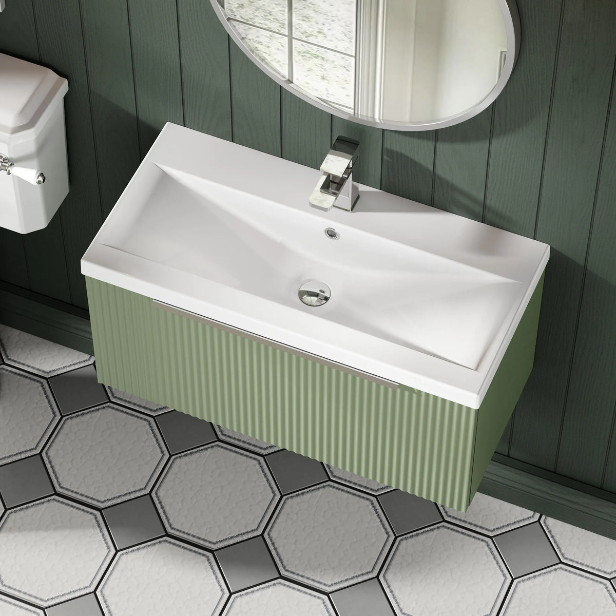 Hudson Reed Fluted 800mm 1 Drawer Wall Hung Vanity Unit & Basin