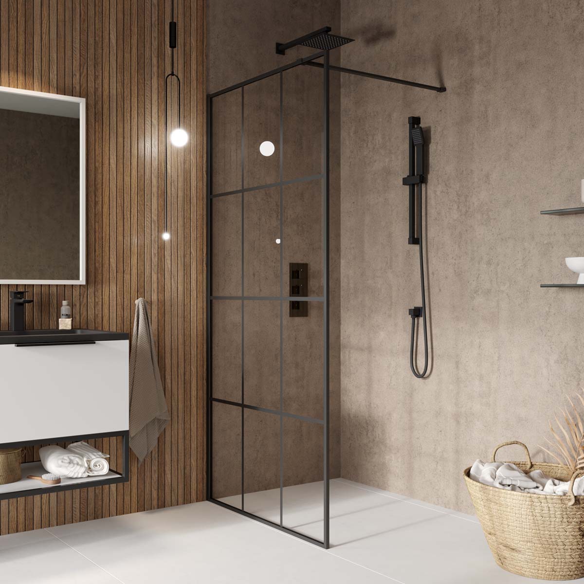 Grid 8mm Wetroom Screen – Matt Black