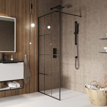Grid 8mm Wetroom Screen – Matt Black