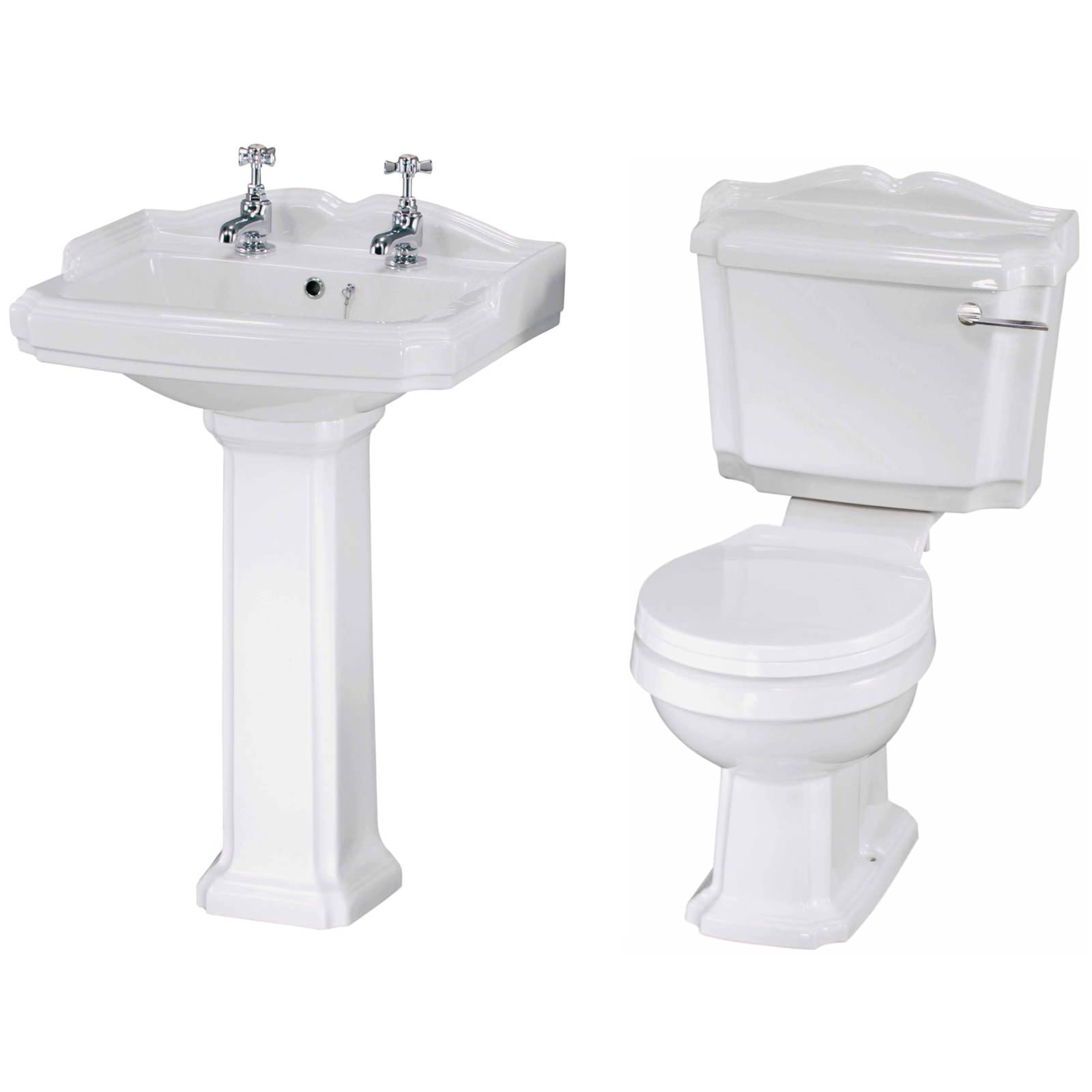Nuie Legend white traditional cloakroom suite with toilet and sink, featuring classic design and compact bathroom fixtures.