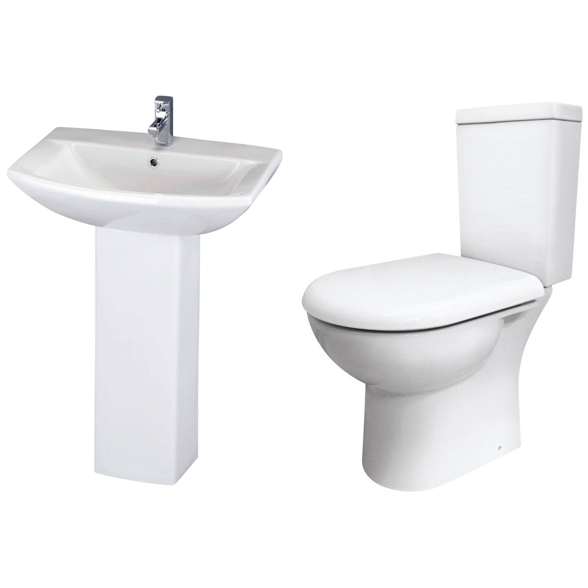 Contemporary Nuie Knedlington white basin and toilet pack with sleek design, ideal for modern bathroom interiors.