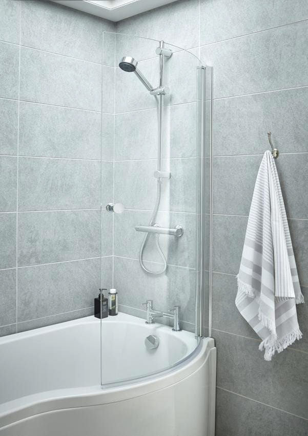 Nuie Pivot Frameless Curved Bath Screen - Chrome Aluminium Profile - 720 x 1435mm