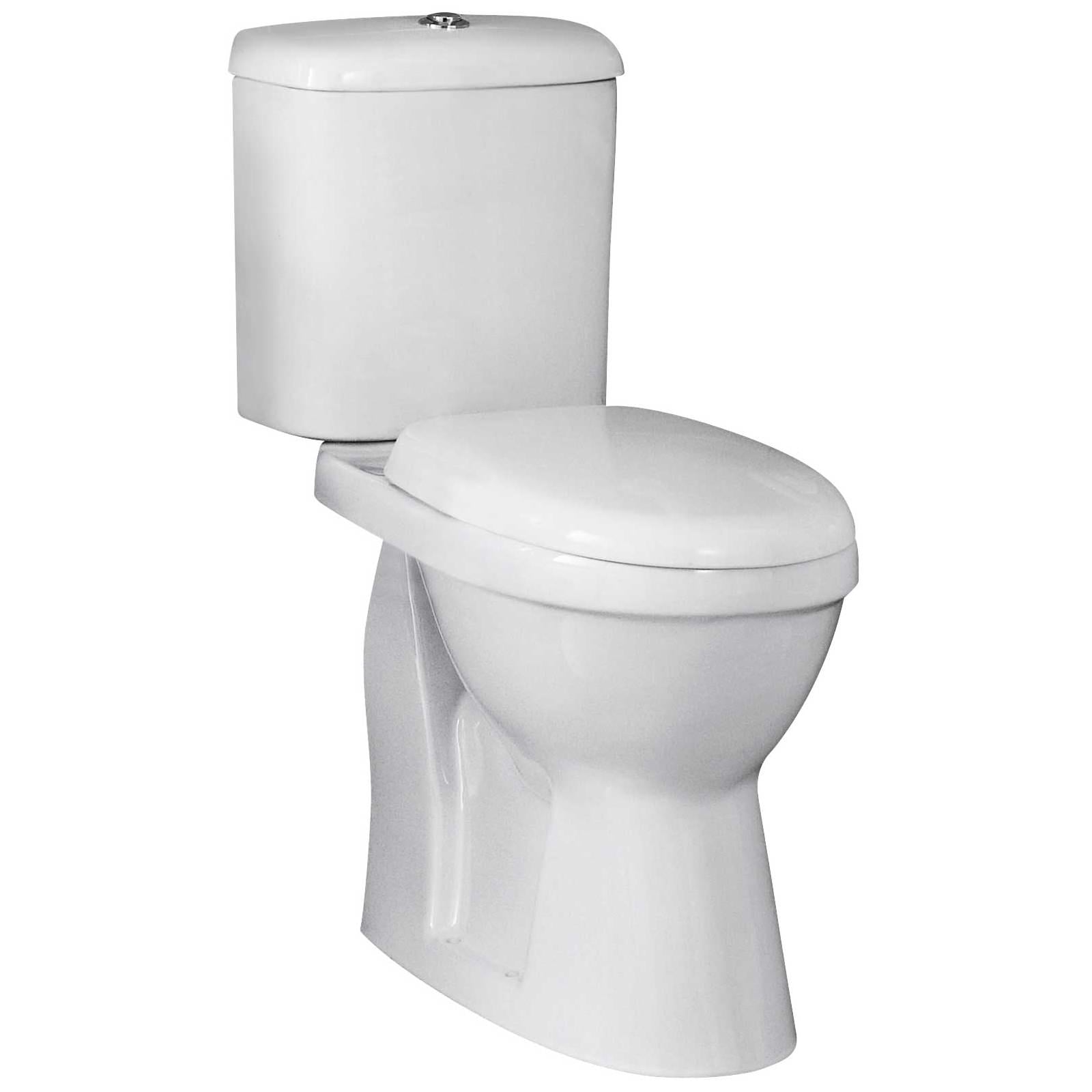 Close coupled comfort height WC pan with cistern and seat from Nuie Doc-M Pack, 380x650mm, in a bathroom setting.